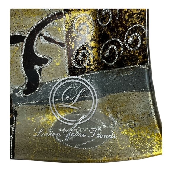 Loren Home Trends Y2K Decorative Curved Glass Tray Black Gold Swirl Pattern - Picture 2 of 3